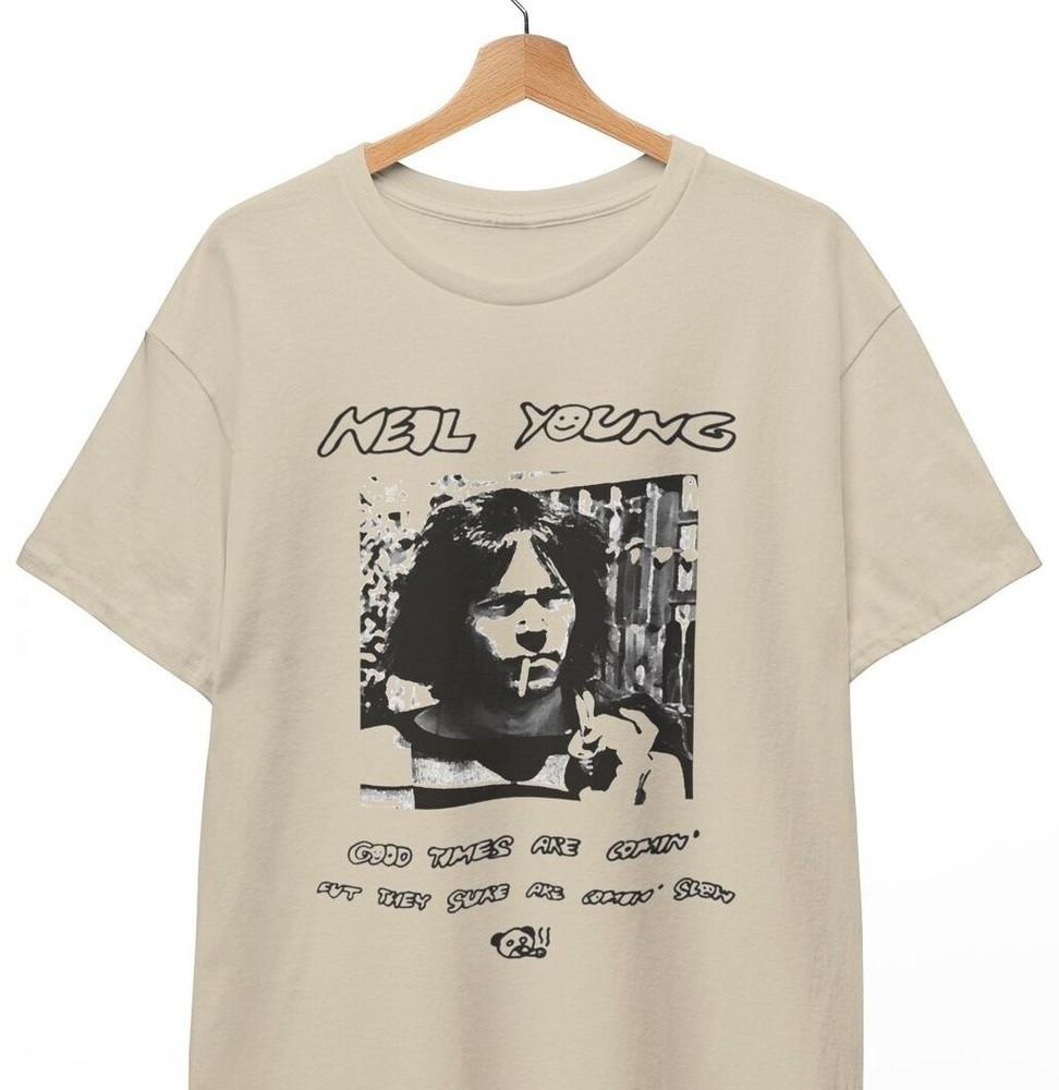 Men's Cotton T-Shirt, Quick Dry Breathable, Summer Casual Wear Neil Young “Good times are coming…” T- shirt Music Rock Unisex Tee