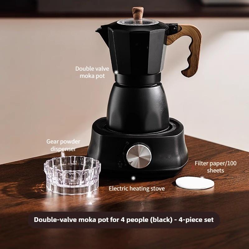 Double Valve Mocha Pot Household Small Hand Cranked Italian Coffee Machine Outdoor Electric Stove Coffee Pot Set