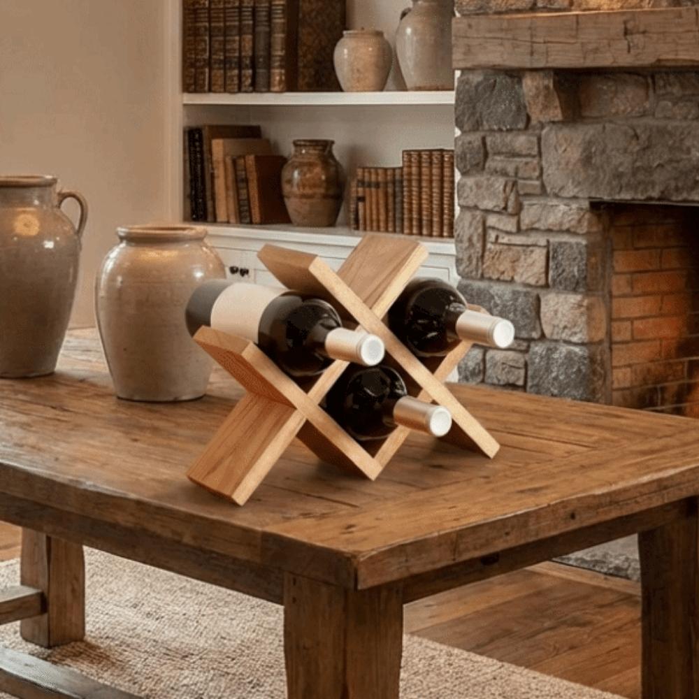 4-Bottle Wine Display Rack Standing Wine Storage Shelf Modern Solid Wood Wine Rack Showrooms