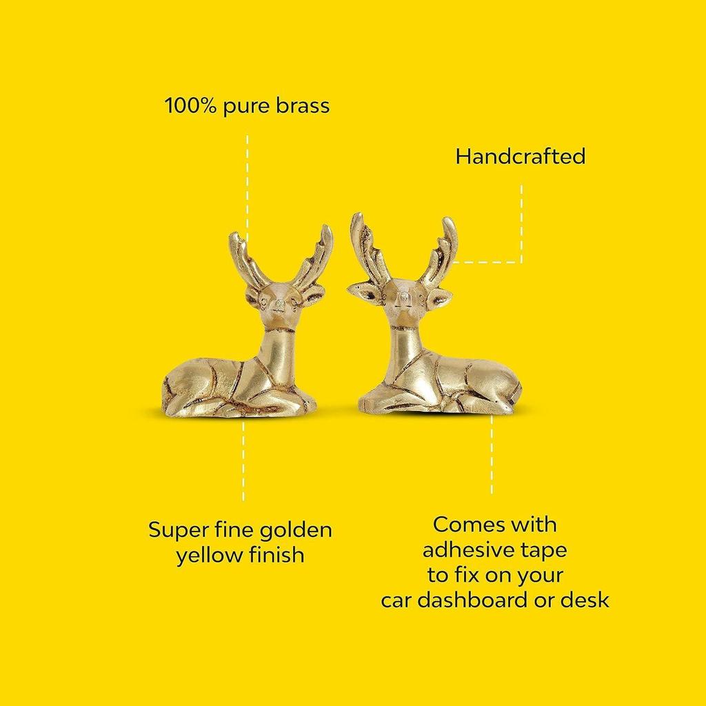 Brass Deer for Home Decor - 2 Piece (6.5 inches,) - 100% Pure Brass Decorative Brass Deer (Hiran) for Desk, Car,  Yellow Antique Finish
