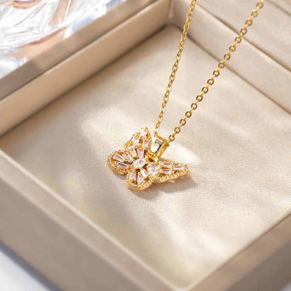 Gold-Plated Crystal Zirconia Butterfly Choker Necklace - Fresh Pastoral Style