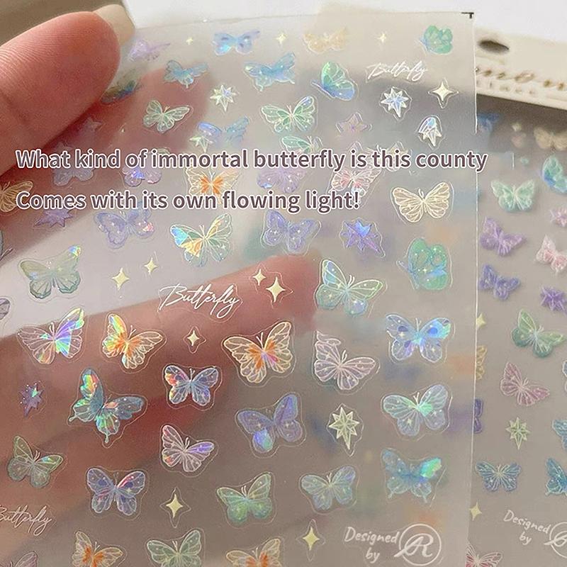 Fashion Delicate Butterfly Wing Streamer Laser Stickers Advanced Embossed Nail Art Stickers Colorful Butterfly Fairy Stickers