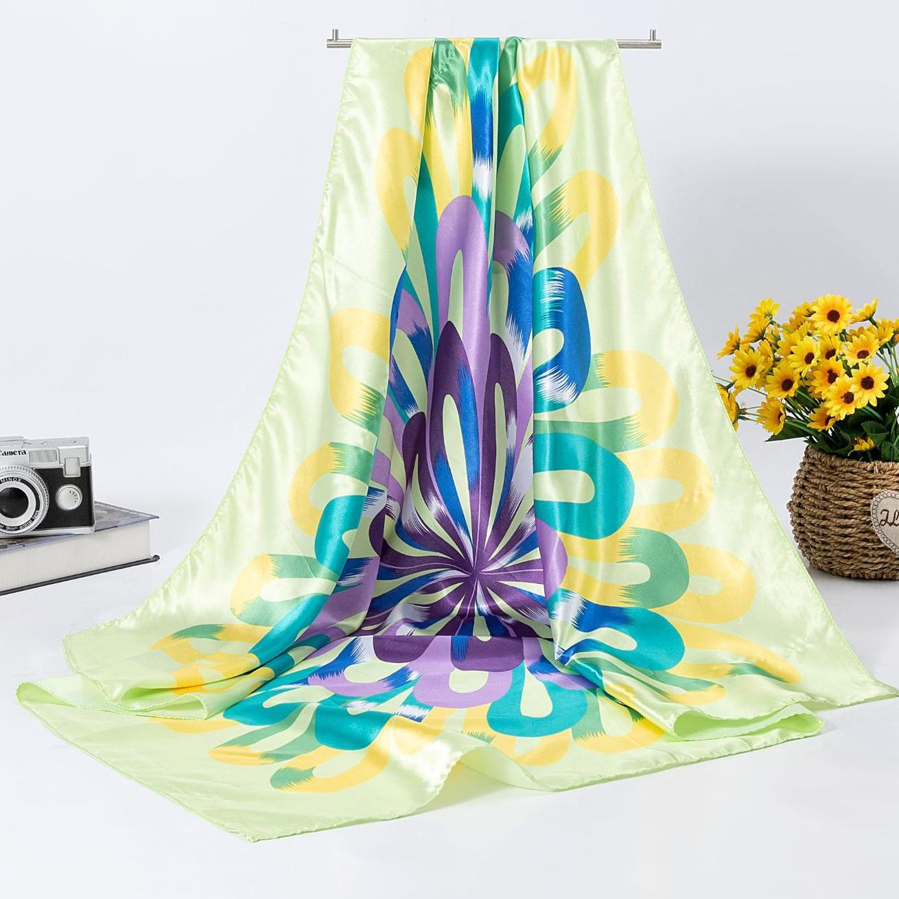 

Шаль-шарф женский двойного назначения в европейском и американском стиле модный шелковый шарф для отдыха с зонтиком и принтом небольшой квадратный шарф 90x90 зелёный