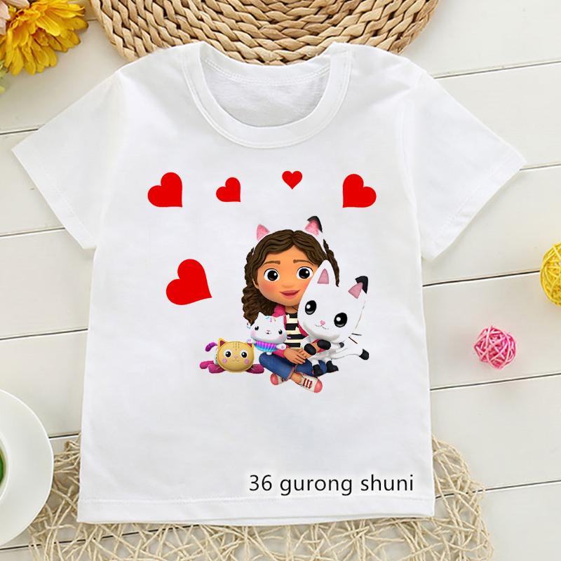 2026 Hot Sale Gabby Dollhouse Cartoon Print Tshirt Girls Kawaii Kids Clothes Cute Cat T-Shirt Children'S Clothing Summer Tops