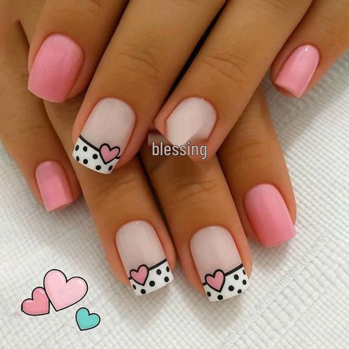 

Medium Pink Matte Heart Nails: Sweet, Cute, European & American Style F-935