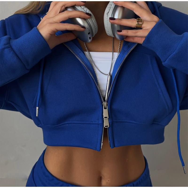 Spring Autumn New Women's Casual Suit Solid Color Cropped Hooded Cardigan Tank Top Sweatpants Co-ord Set Fashion Streetwear