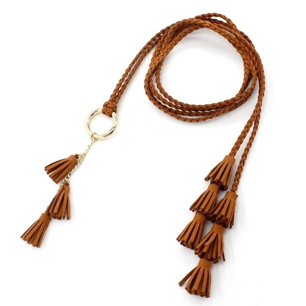 Solid Color Braided Tassel Belt Tassel Detail Dress Waistband New Knit Belt Casual Wear