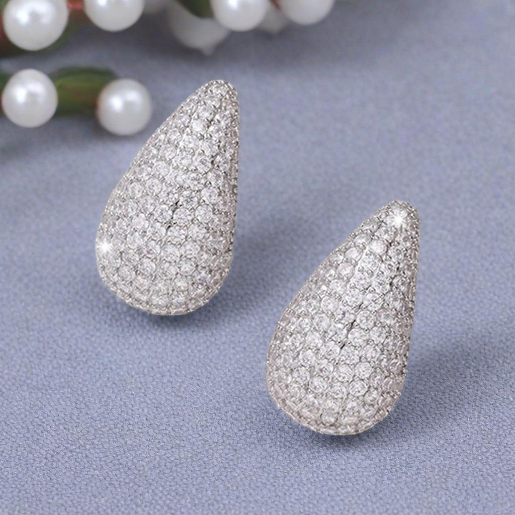 Luxury Zirconia Water Drop Stud Earrings for Women - Shiny Micro-Inlaid Diamonds серебряный