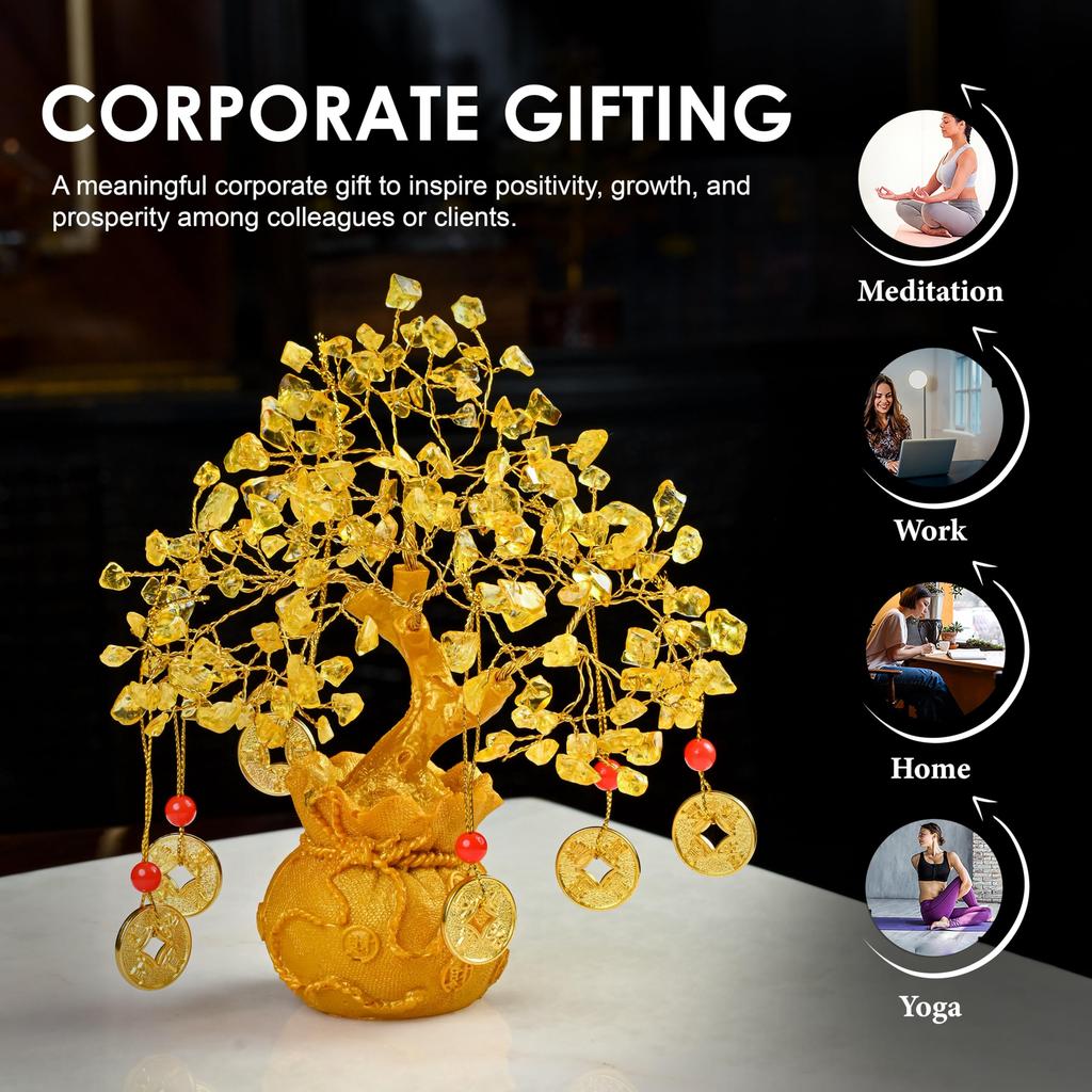 ZAICUS Citrine Crystal Money Tree with Feng Shui Coins Decor Item
