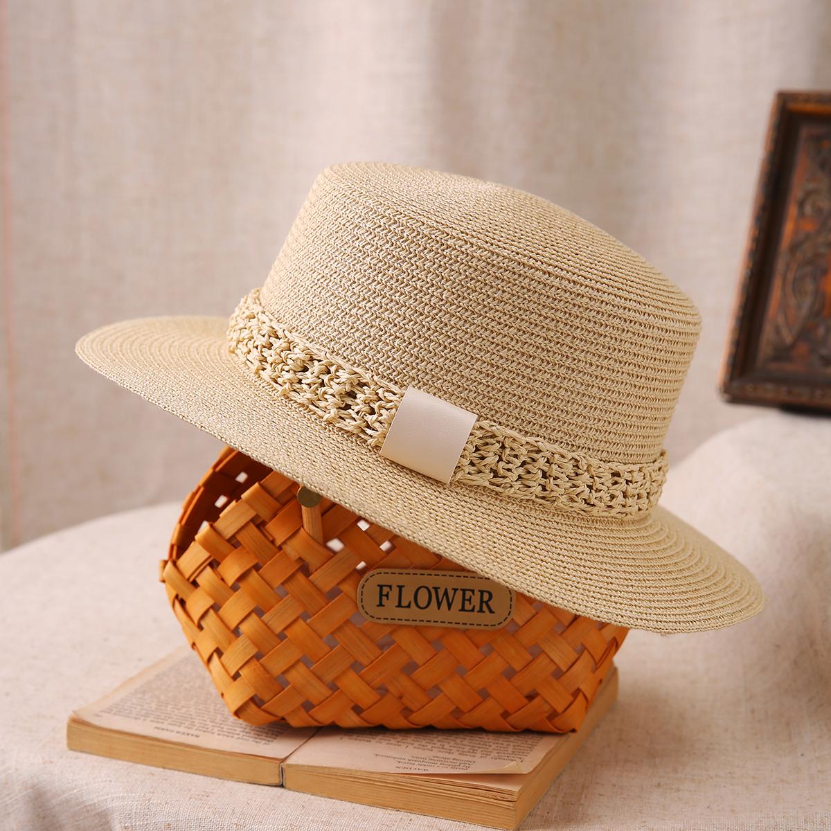 

Flat top straw hat women s casual face small sun hat men s summer seaside beach sunshade top hat women s tide Adult average size бежевий