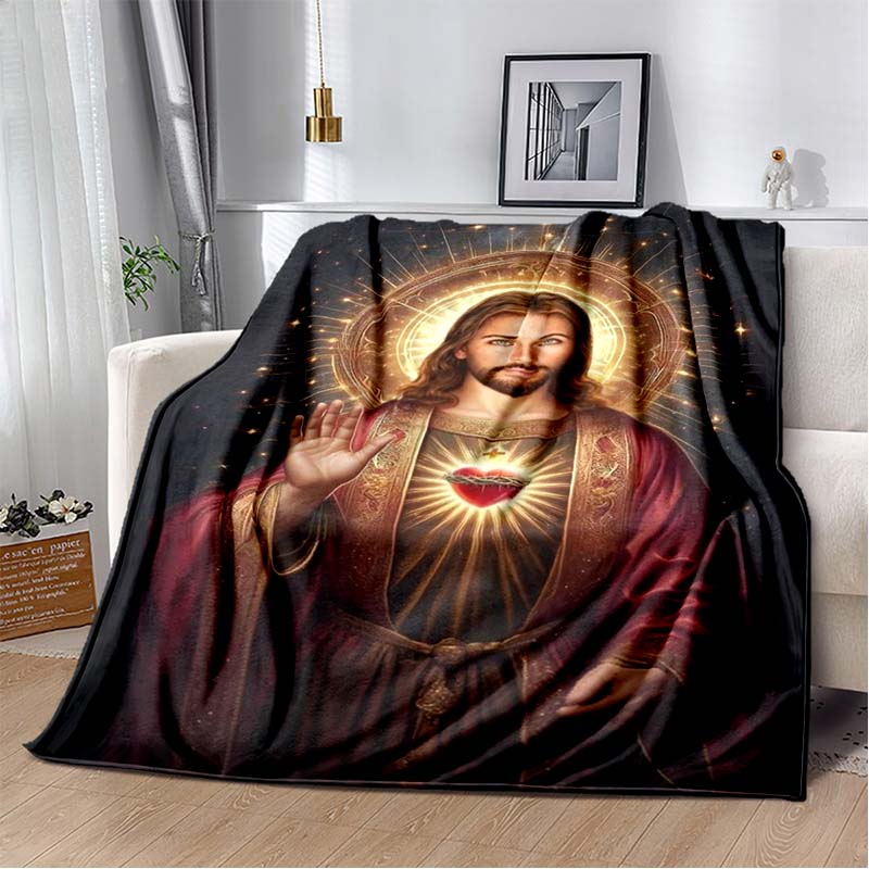 Retro Jesus Virgin Mary Art Flannel Blanket,Ultra Soft Warm Plush Throw for Home Bedroom Bed Sofa Cover Office Travel Gift Kid