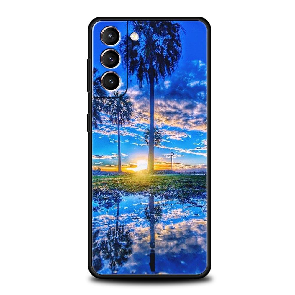 Summer Beach Palm Tree Phone Case For Samsung Galaxy S24 S23 S22 Ultra S20 S21 FE 5G S10 S9 Plus S10E S8 S7 Soft Silicone Cover