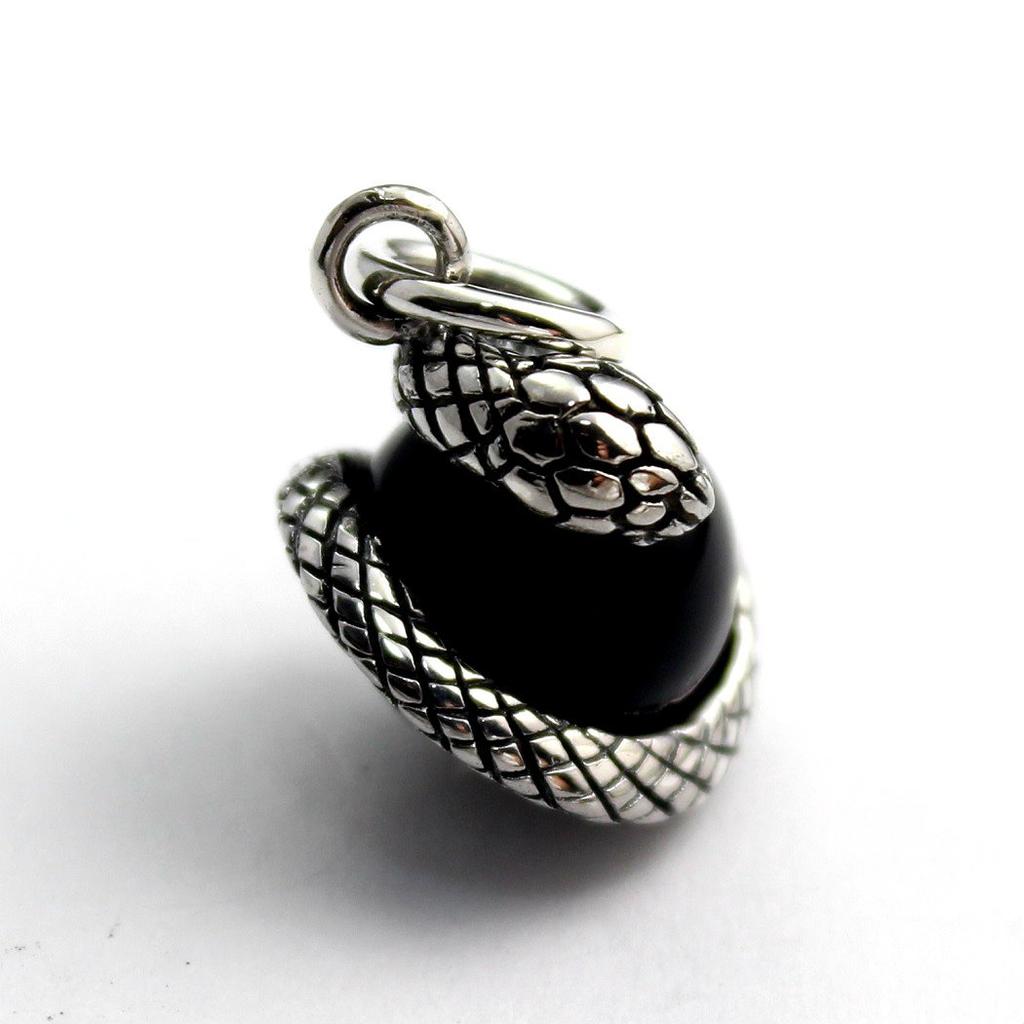 SnakeReptile Pendant, Sterling Silver 925, Onyx, Black Onyx