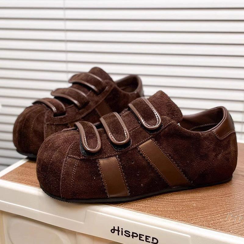 Leather Velcro Women's Shoes Red Dexun Shoes Women's 2025 Autumn New Student Bread Shoes Casual Board Shoes