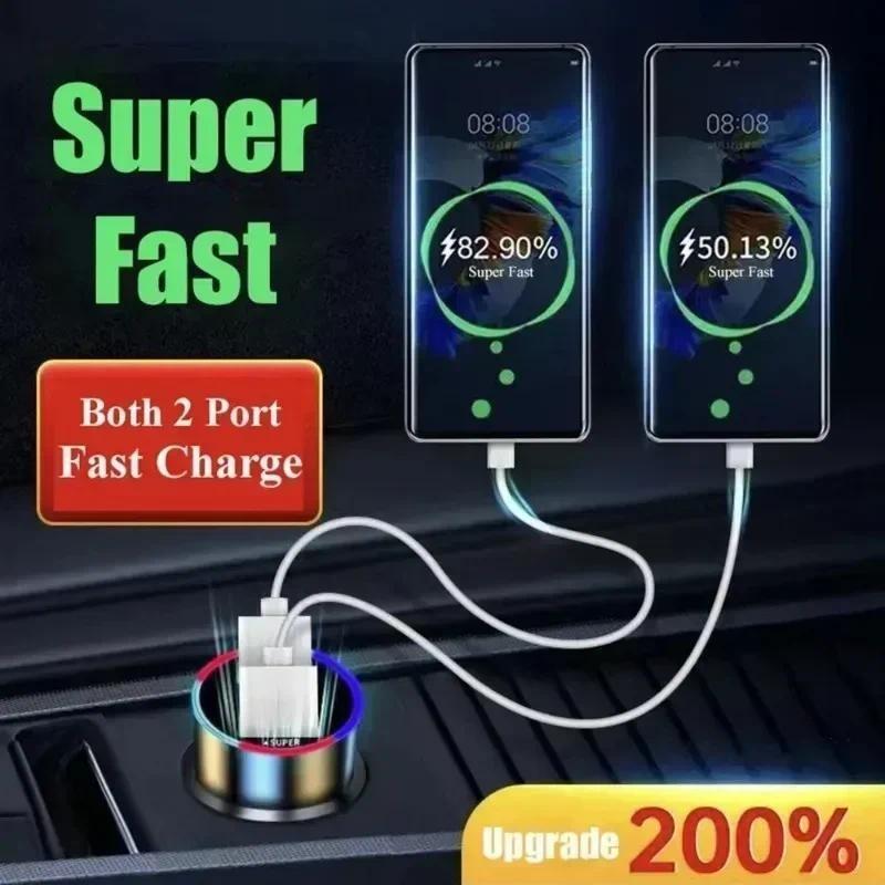 66W Car Charger Dual QC Fast Charging Adapter with Digital Display Blue Metal Design