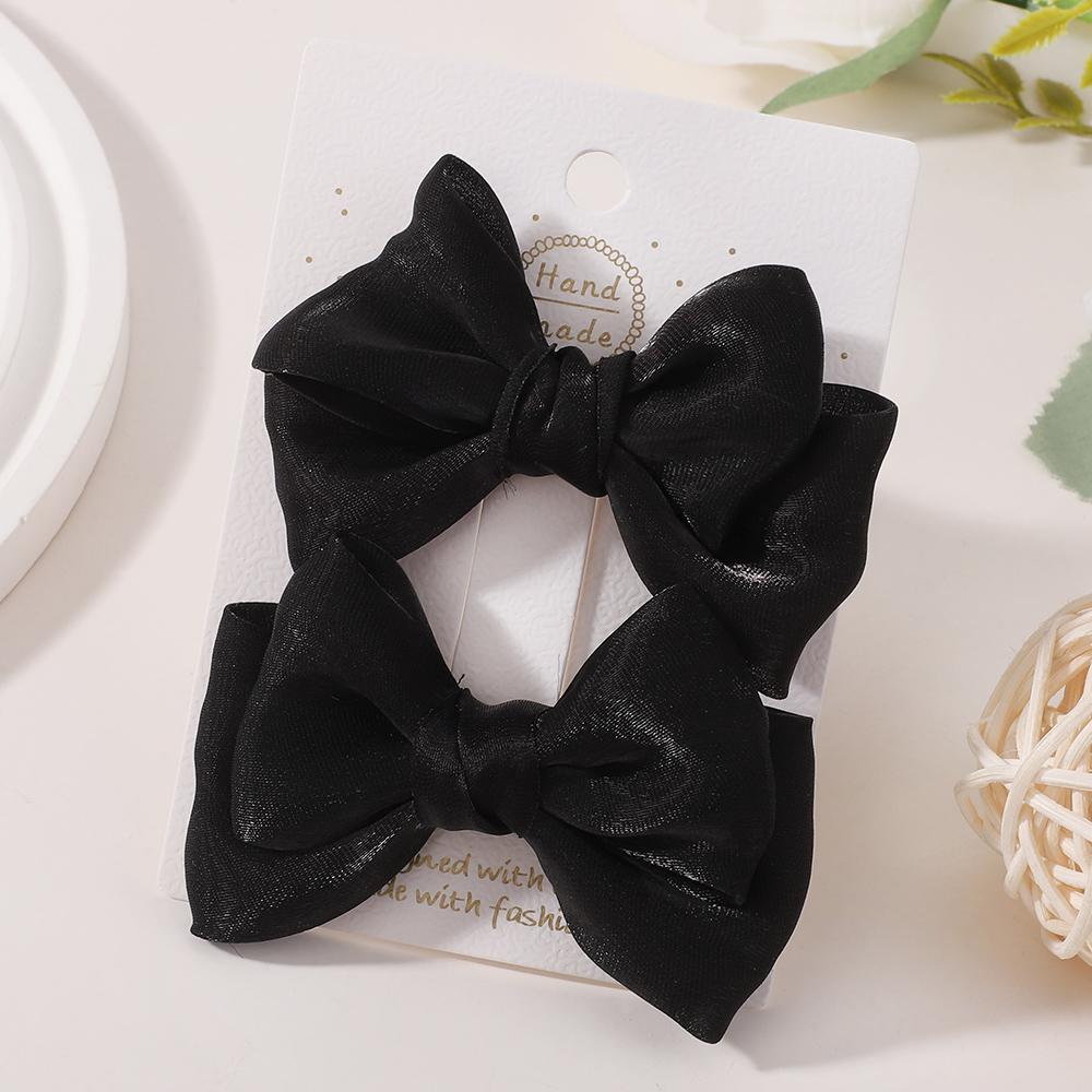 2pcs Elegant Solid Chiffon BowPonytail Hair Clips Baby Girls Hair Ornament Hairpin Barrettes