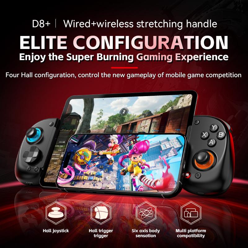 D8 Plus Stretch Gamepad voor Android iOS Tablet met Hall Joystick, Switch en PC Ondersteuning