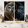 Taiji Chinese Owl Pattern Printed Curtains Window Decoration Home Room Set Of 2 Made Polyester