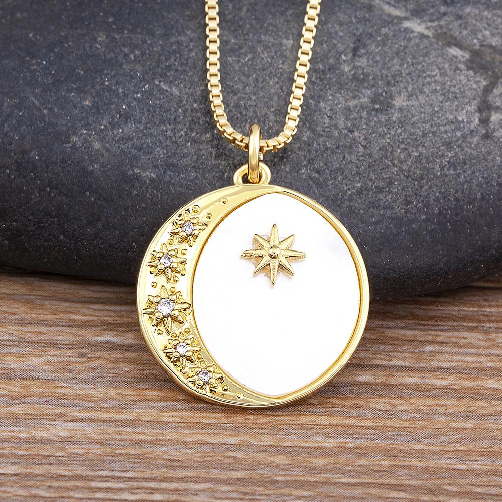 

Nidin New Fashion Design Inlaid Moon And Star Shaped Crystal Pendant Zircon Necklace Women s Retro Jewelry Birthday Lucky Gifts золотой