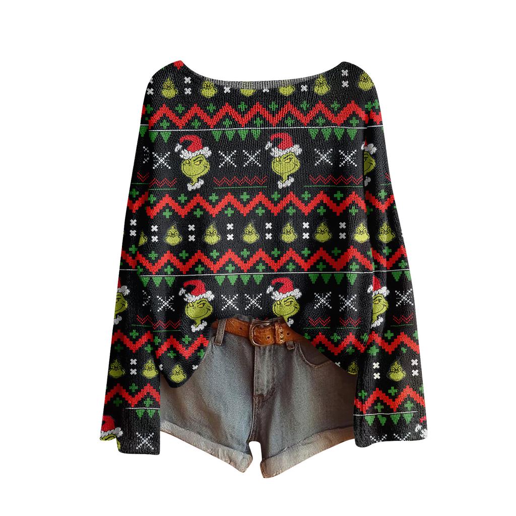 Damemote Langermet Christmas Snowman Snowflake Print Jakke Cardigan