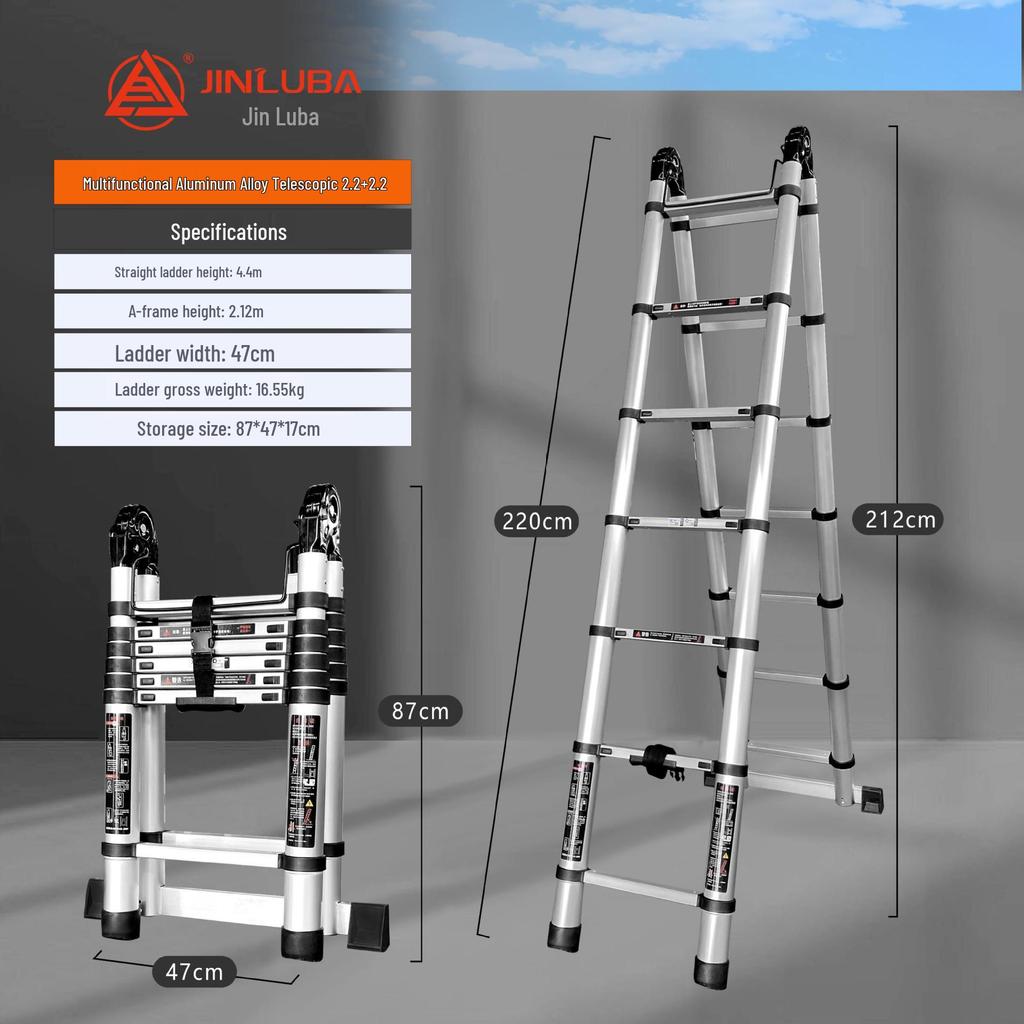 Jinluba Aluminum Telescopic A-Frame Ladder - Thickened, Stainless Steel, Bamboo Joint, for Household & Engineering Use