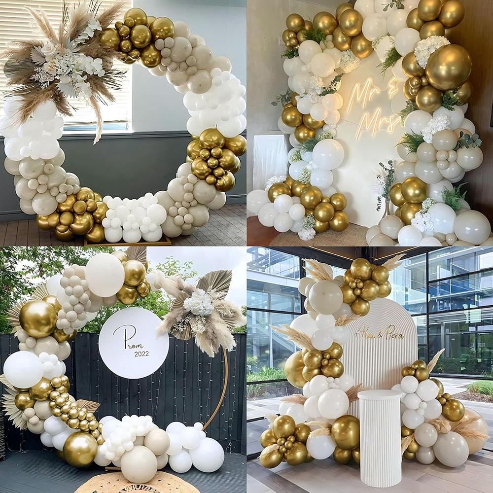 Metallische Goldene Ballons Girlande Weißer Sand Ballonbogen Set Geburtstagsparty Babyparty Hochzeit Jubiläum Abschlussfeier Dekoration