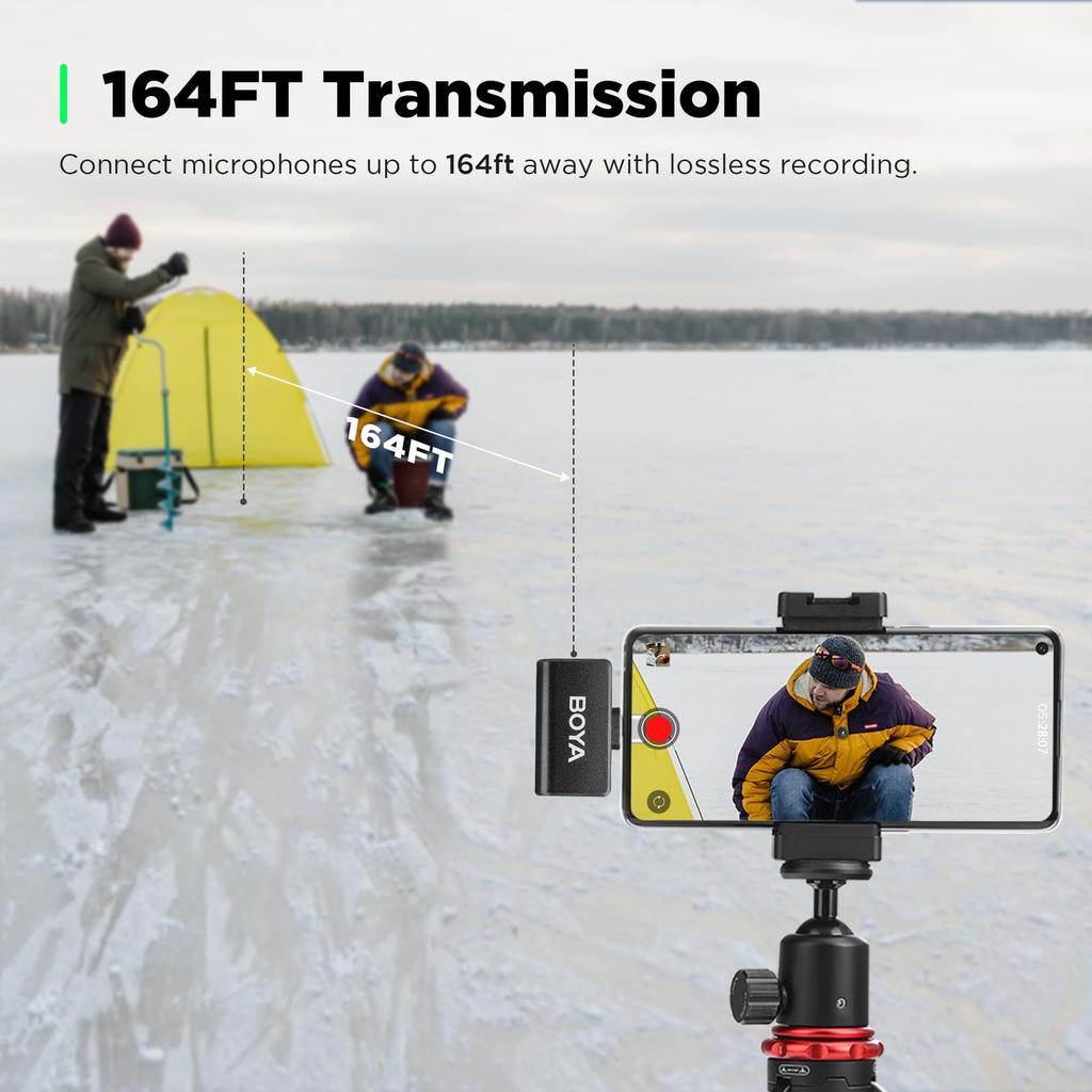 BOYA Android Smartphone Drahtloses Ansteckmikrofon mit Magnetischer Drahtloser 48kHz HD-Sound Omnidirektionales Rauschen Sofort Bis zu 15 Stunden Akkulaufzeit