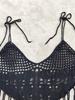 Summer Casual Hollow Out V Neck Bikini Blouse Women Design Sexy Loose Sleeveless Lace Up Sling Top Female Vintage Patchwork Tassels Off Shoulder Tops