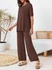 Women's Two Piece Travel Lounge Set Short Sleeve Knit Pullover and Wide Leg Pants Tracksuit