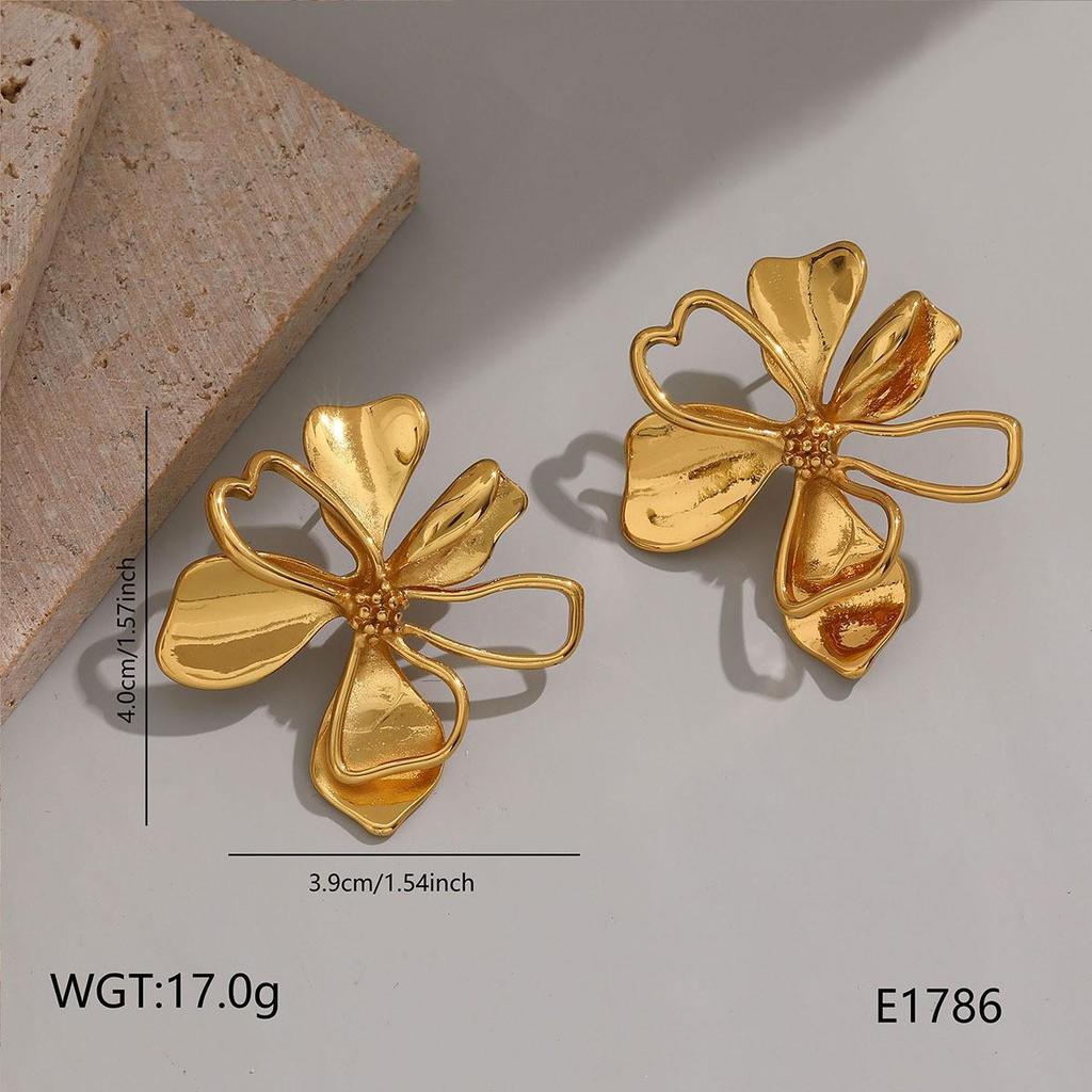 Stainless Steel Hollow Flower Stud Earrings - Trendy and Versatile Geometric Design for Women