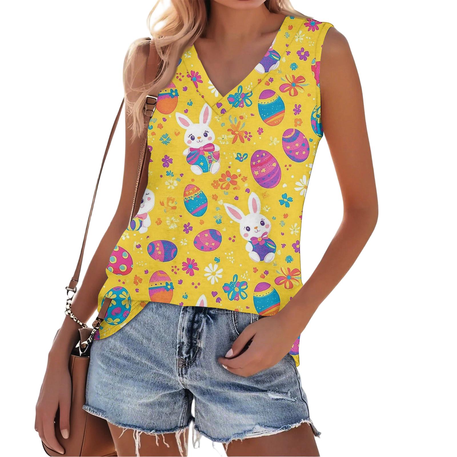 

Жіночий модний повсякденний універсальний літній топ-майка з великоднім принтом, приталений L