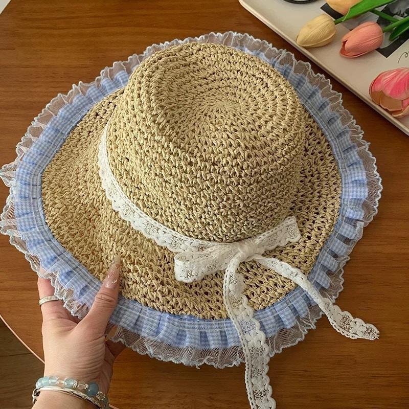 Hyunya Wind Colored Wood Beads Straw Hat Women's Summer Hollow Big Brim Sunshade Sunscreen Hat Foldable Fisherman Hat Tide