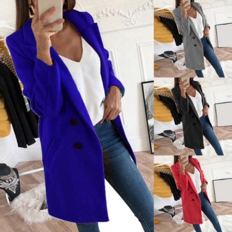 Winter Warm Cardigan Jacket Long Solid Color Blazer Coat Women Overcoat Autumn
