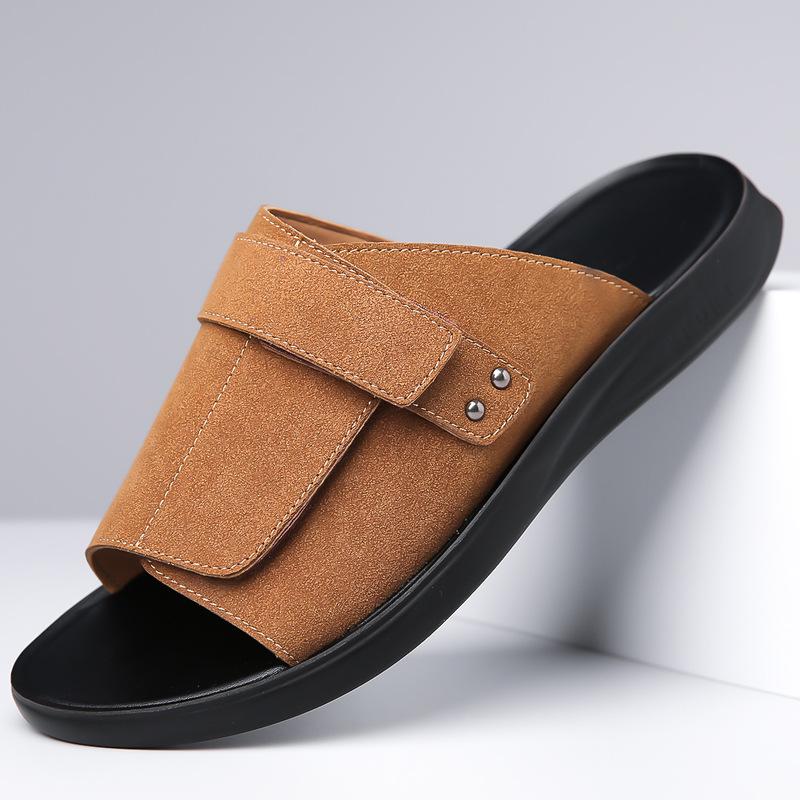 Summer New Men Gladiators All Match Suede Leather Casual Shoes Breathable Beach Sandals Outdoor Slippers Plus Size