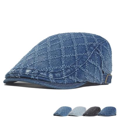Berretto in denim romboidale da donna, berretto con cappuccio spesso lavato, berretto con verniciatura, berretto da strillone per uomo