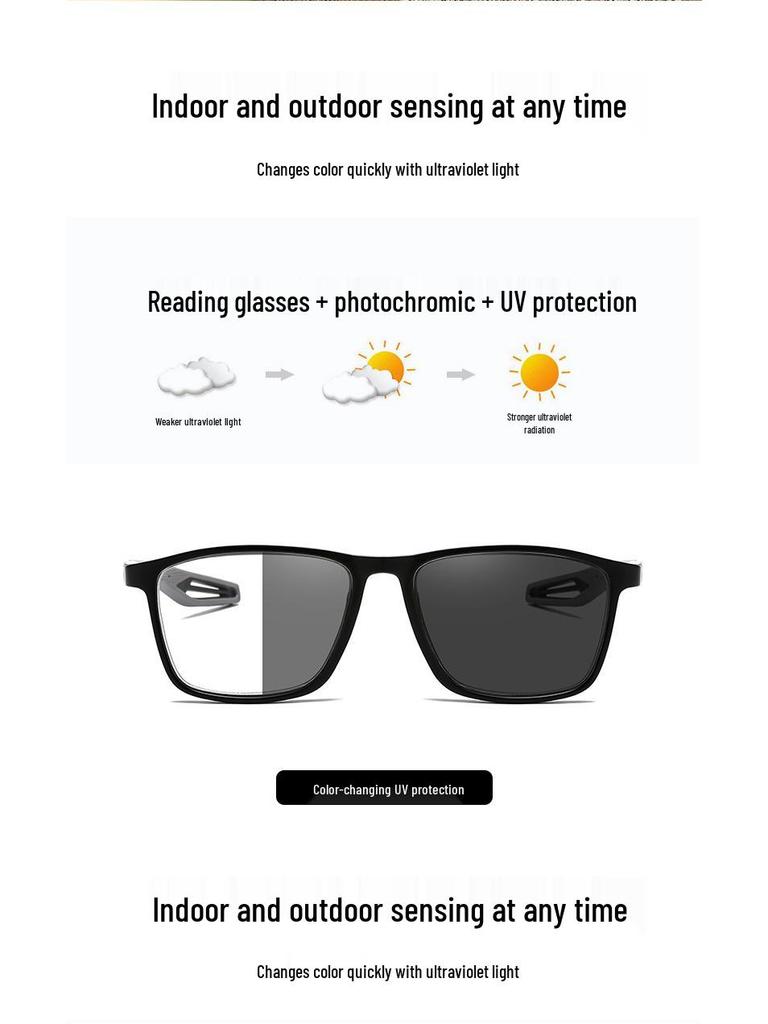 Color-Changing Anti-Slip Sports Reading Glasses with Single Vision Flat Lens, Fashionable Square Frames, TikTok Style.