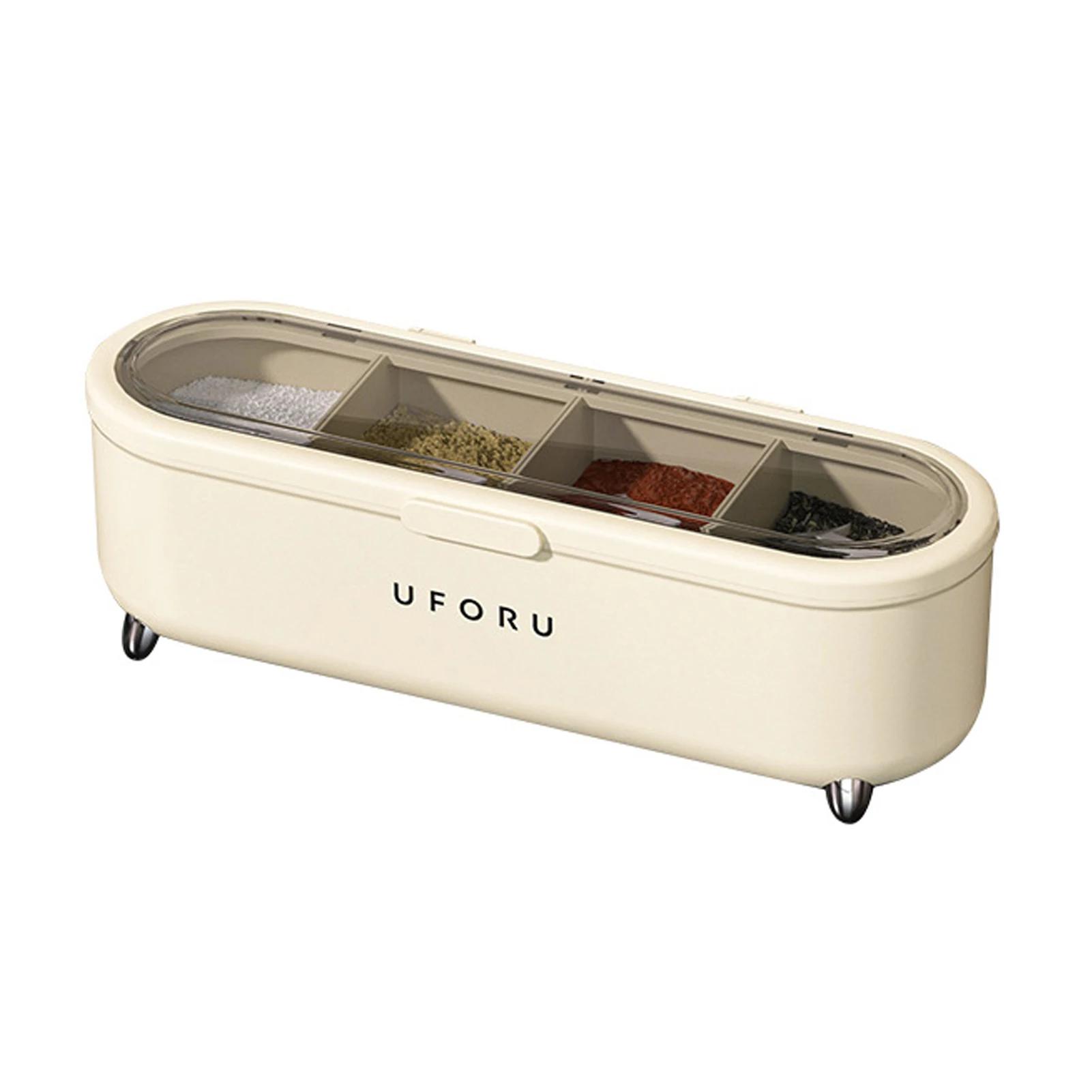

4 Grid Integrated Seasoning Box Food Grade PP Material Household Kitchen Tools Supplies Salt Light Luxury Storage Can Bottle