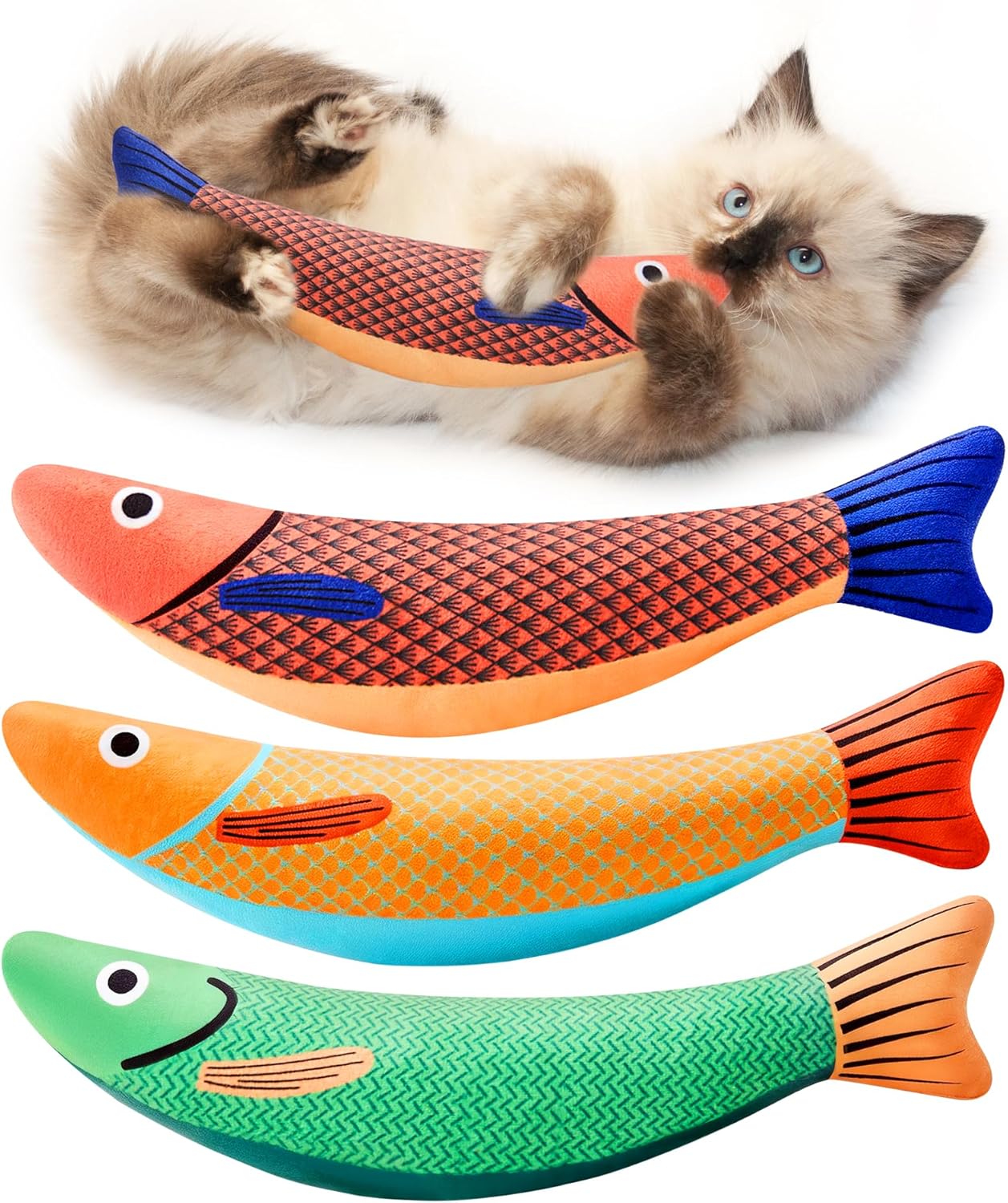 Cat Toys Saury Fish, 3 Pack, Catnip Crinkle Sound, Soft and Durable, Interactive Kitten Kicker for Indoor Kitty Exercise for All Breeds 3pack