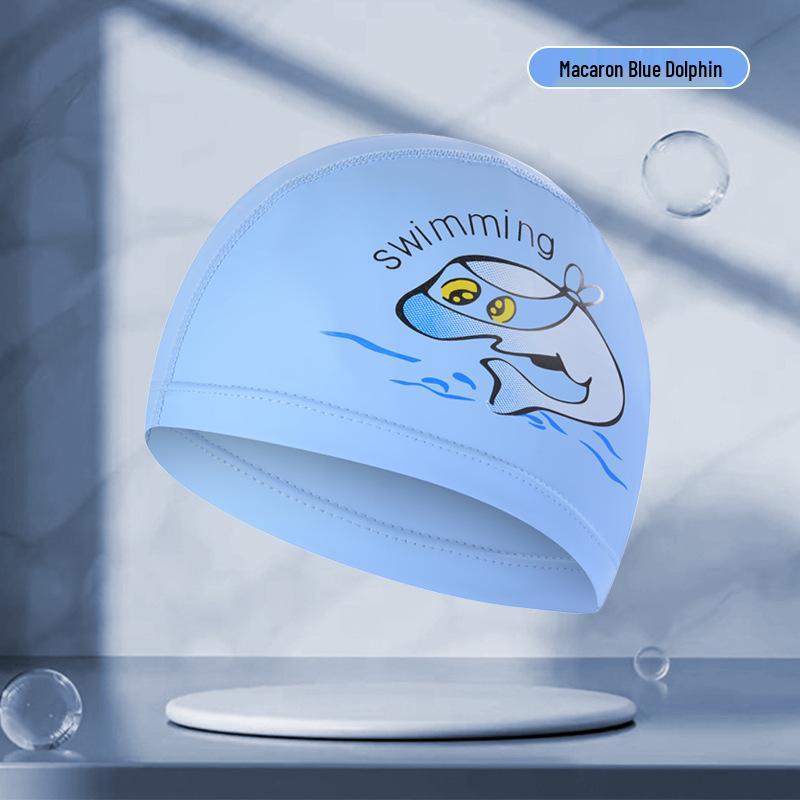 Kids' Cartoon Swim Cap with Waterproof Ear Protection & High Elasticity - Comfortable PU Cap for Boys & Girls, Customizable Logo Available.