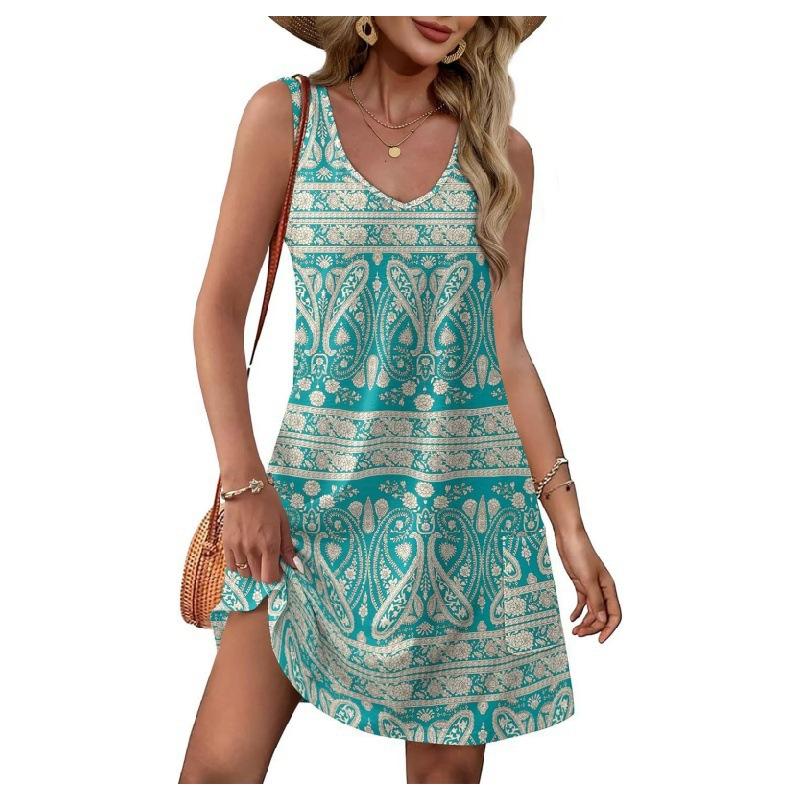 Spring and summer new models for hot-selling ins wind sleeveless printed suspender dress