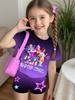 Deep Purple Two-piece Set for Girls Featuring K-pop Idol and Anime-style Prints; Includes a Crew-neck Short-sleeve T-shirt and S