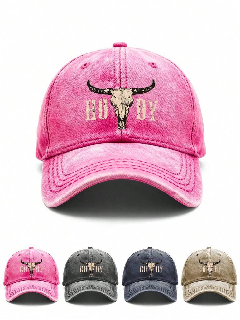 Unisex Bull Skull Printed Baseball Cap With Adjustable Closure For Adults