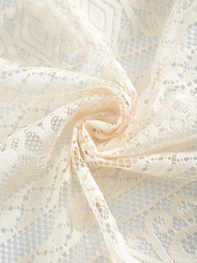 1PC Beige Lace Small Square with Tassel Curtains, Living Room Bedroom Door Curtains, Windows, Holiday Party Decorations