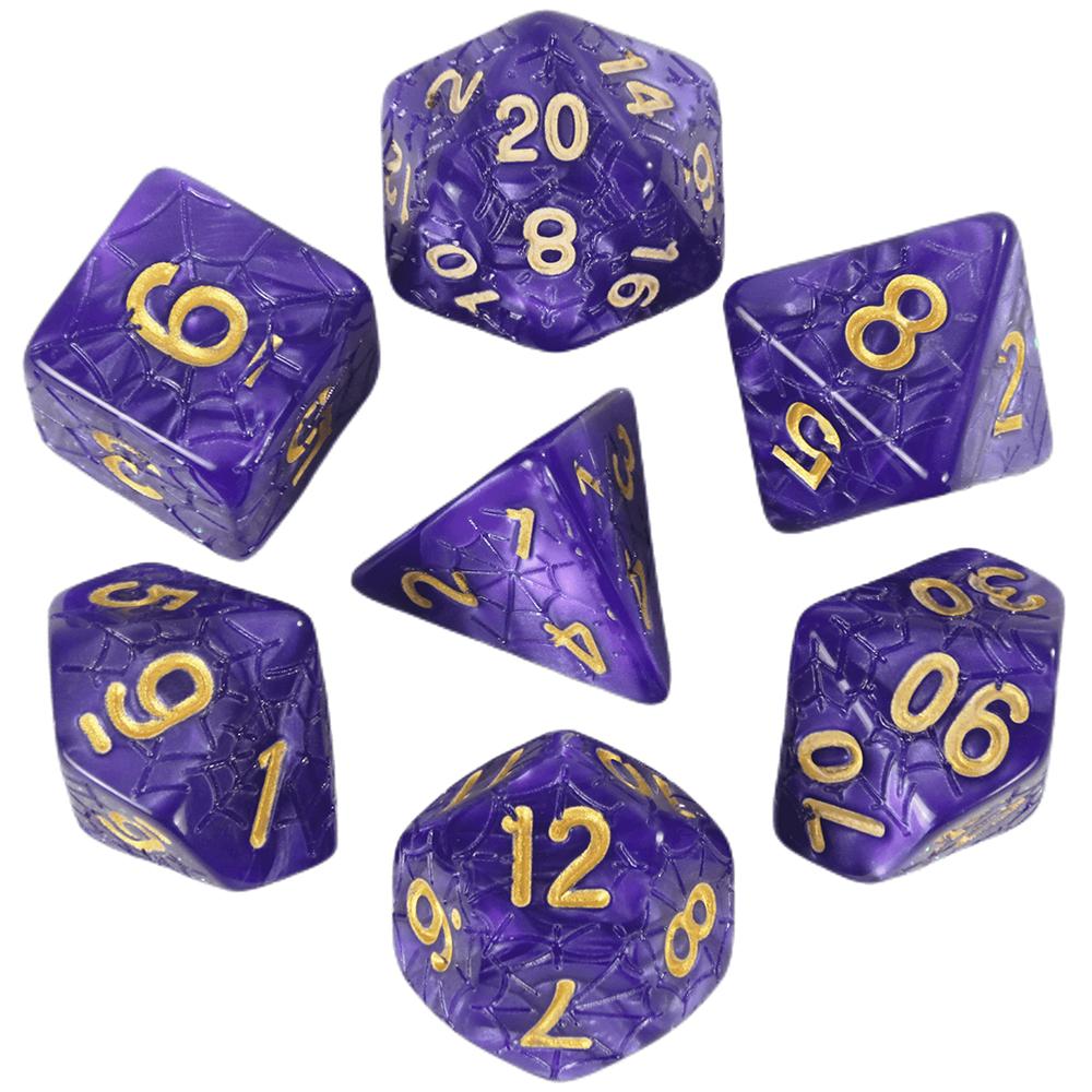 Polyhedral Dice Set with Marble 7pcs DND Dice for Board Games /Teaching Math Party Accessories, Engraving Spider Web Game Dice