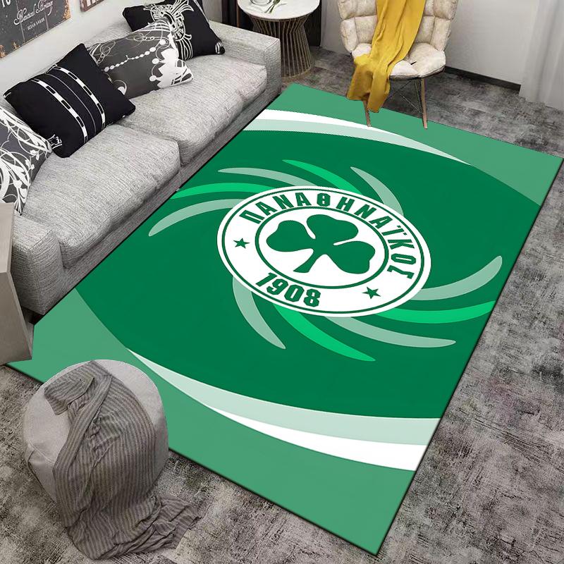 Grüner Teppich mit Panathinaikos Kleeblatt-Logo 1908, Sport-Dekor-Teppich Geeignet für den Einsatz als Antirutschmatte für Wohnzimmer Schlafzimmer Sofas