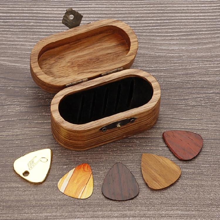 Tragbarer Gitarrenplektrum-Box-Halter mit 5 Gitarrenplektren Holz Gitarrenplektrum-Aufbewahrungsbox Leichtgewichtige Gitarrenplektren-Koffer
