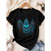 Plus - Size Black Round Neck T - Shirt with Feather - Themed Print Bohemian - Stylish and Nature - Inspired