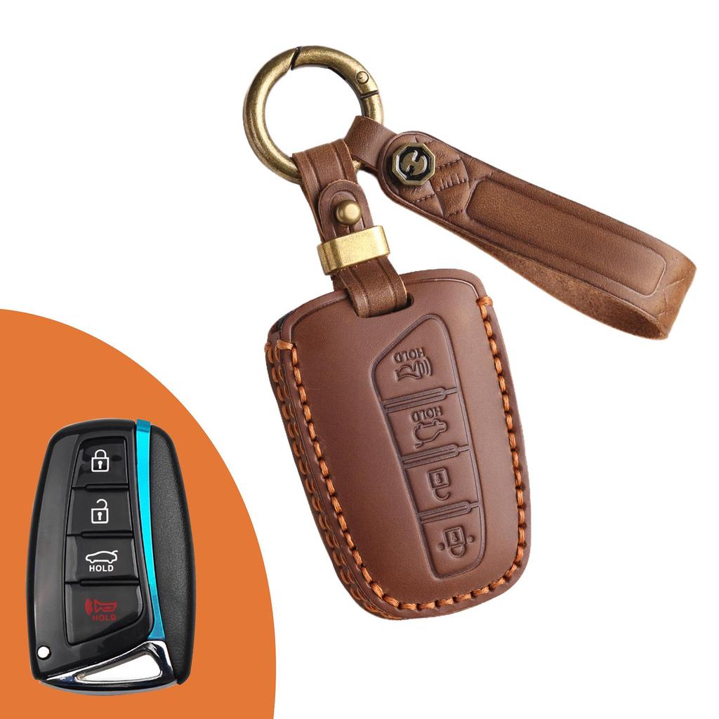 Moderne IX45 Handgefertigte Schlüsselhülle aus Rindsleder - Kreative Schutzhülle mit Schnalle