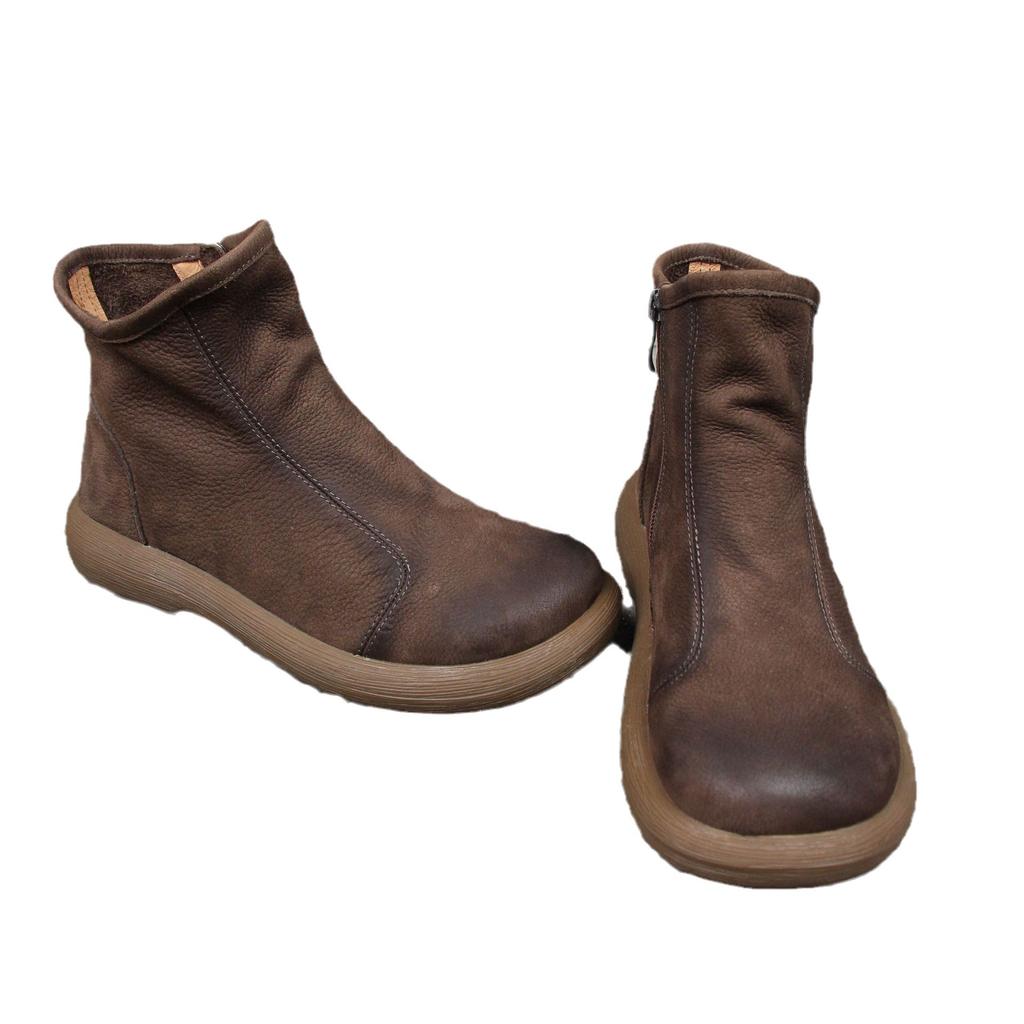 Travel, autumn and winter new women's boots retro round head side zipper short boots casual cigarette boots women