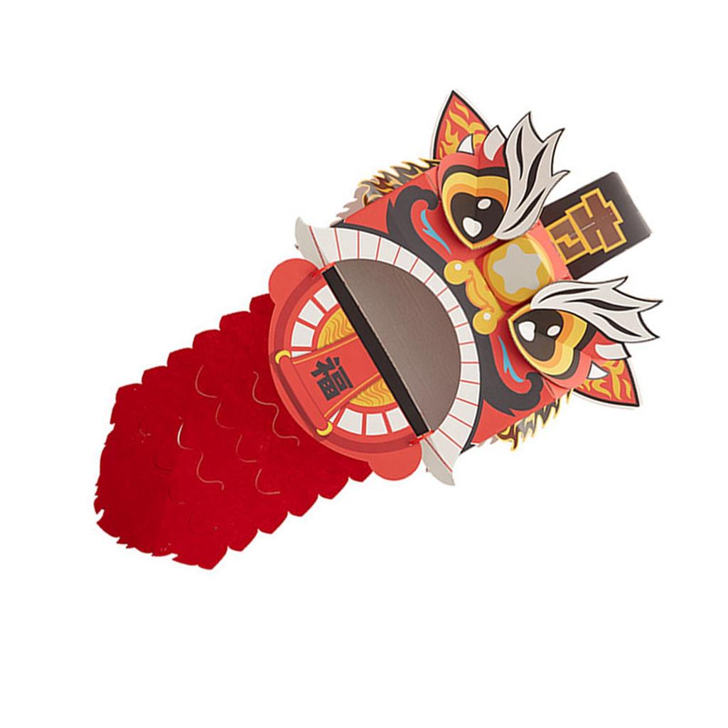 Chinese Lion Dance Head DIY Assembly Interesting Educational Cute Style Paper Decorative Craft